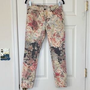 Free People Floral Skinny Jeans with Unique Artistic Patterned Design